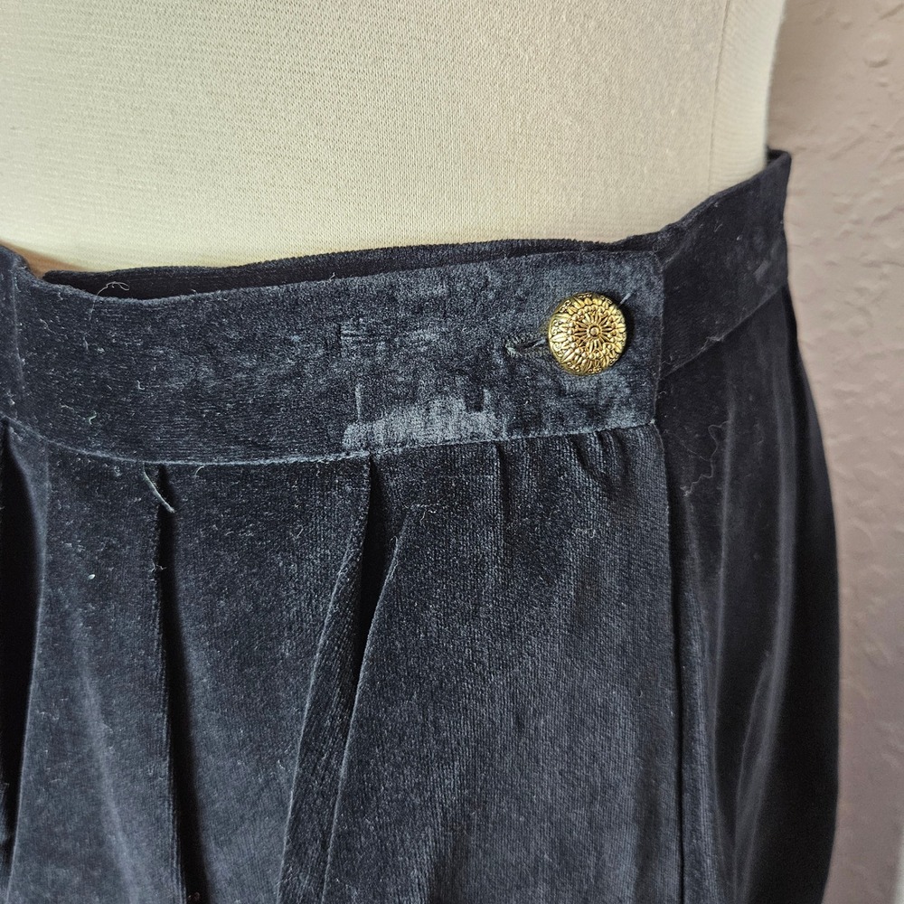 Bryn‎ Connelly Vintage Black Velvet Maxi Skirt High Waisted Pleated Lined Sz 6 - Picture 2 of 6